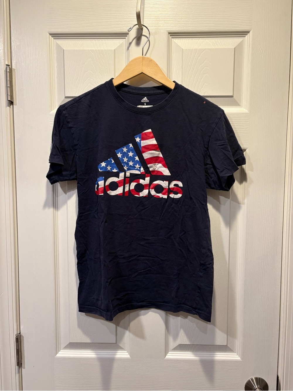 adidas Young Men’s Navy T‑Shirt with American Flag Logo